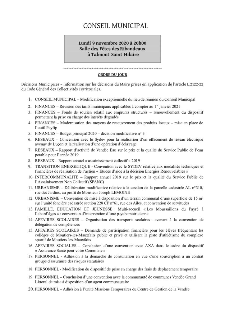 thumbnail of Ordre du jour du 9 novembre 2020 – presse
